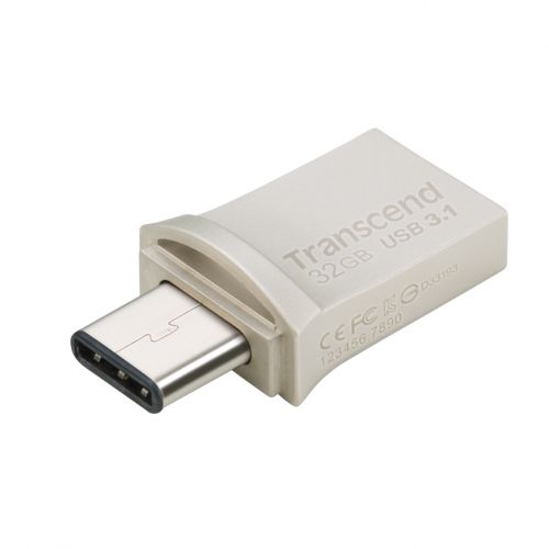 USB 32 GB JetFlash 890S, USB3.1, USB Type-C, OTG, 90/30 MB/s, Metalic, Ultra slim, Silver